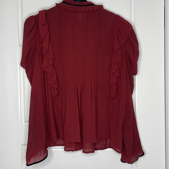 Zara VintageStyle Burgundy and black Longsleeved top size Small - Picture 6 of 12